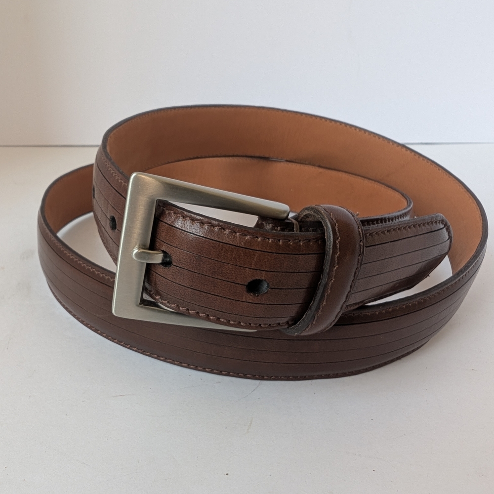 Jhane Barnes Brown Mens Leather Belt with Silver Buckle
